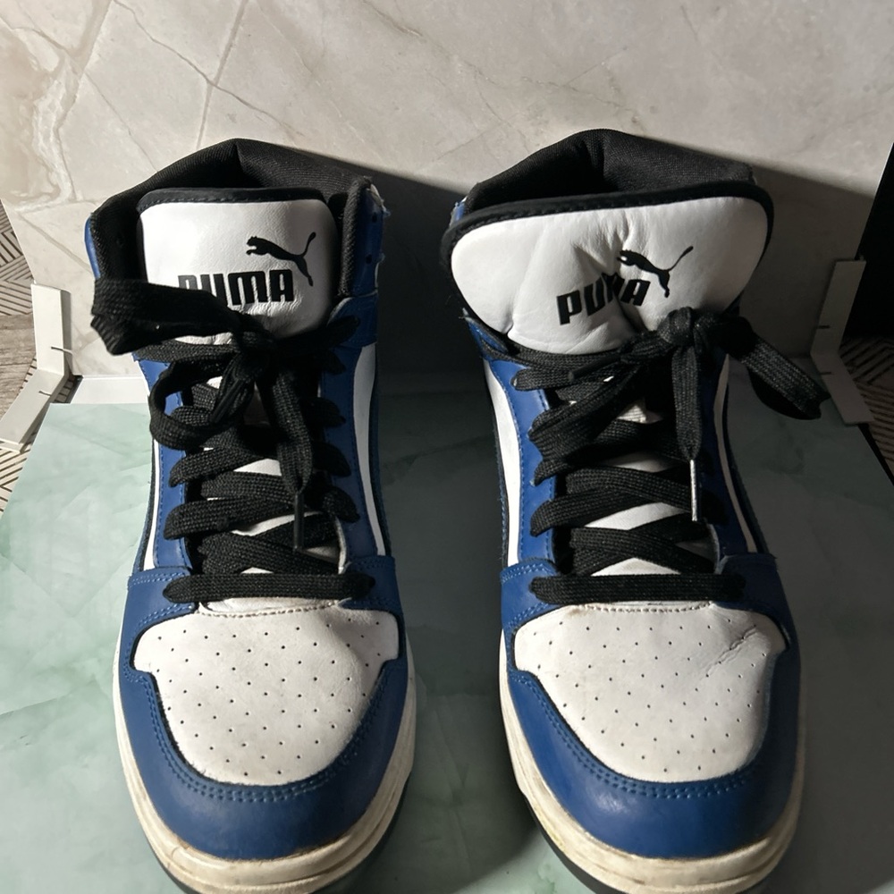 Puma White and Blue High-Top Sneakers